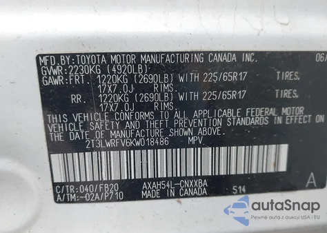 2019 Toyota Rav4 Hybrid Le from USA, damaged, VIN 2T3LWRFV6KW018486